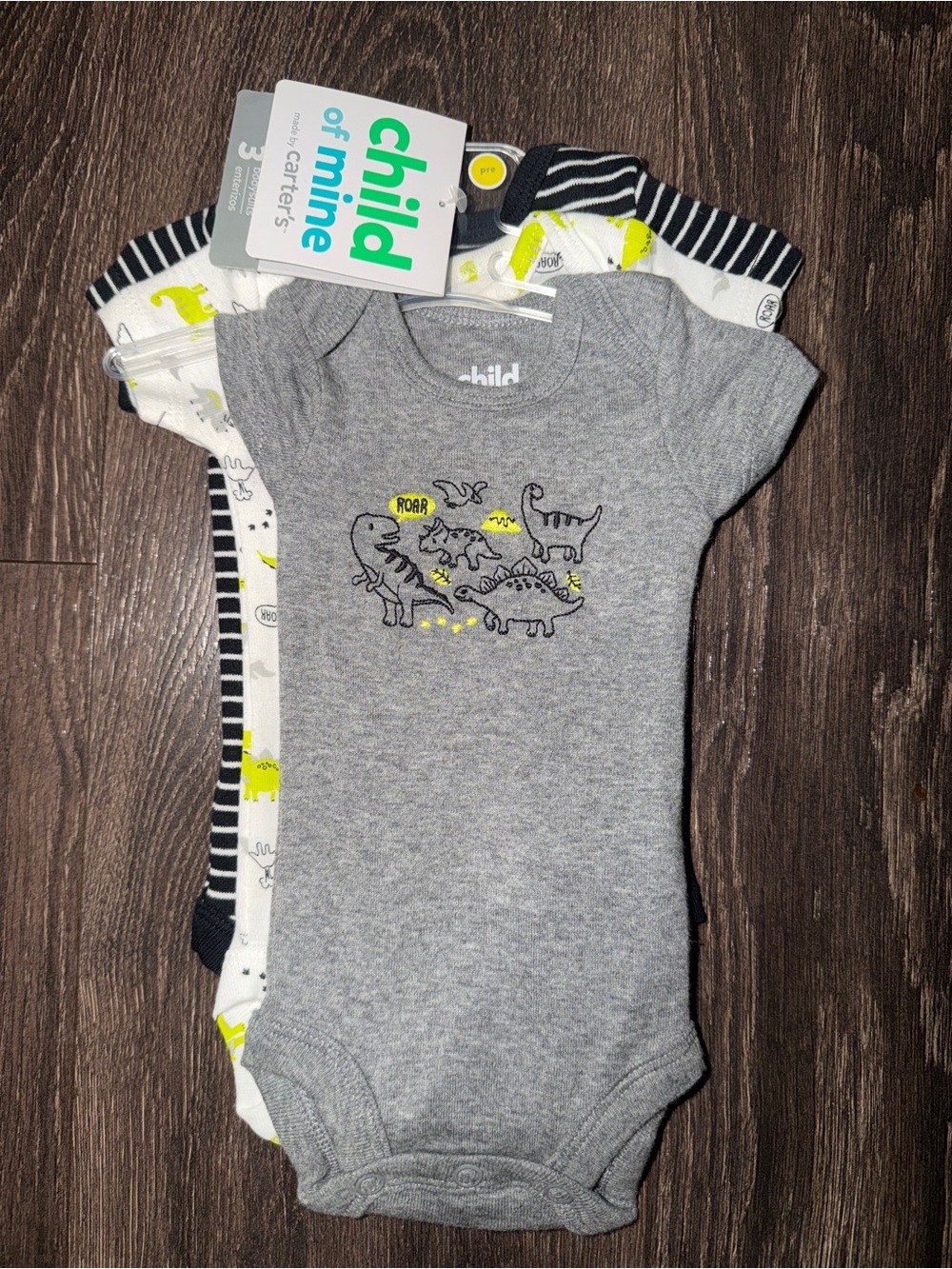 Child of Mine by Carter’s Premie 3-Pack Dinosaur Bodysuits NWT | Baby Boy